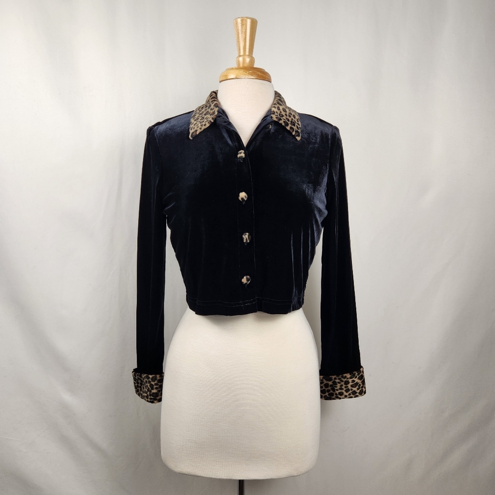 Ronni Nicole Black velour and leopard print cardigan